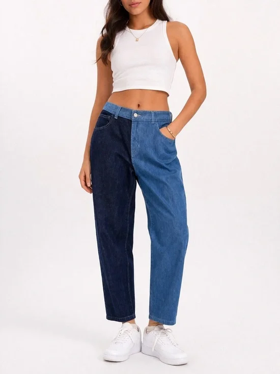 🌺 ASOS Two-Tone Denim Jeans | Colorblock Straight Leg - Picture 1 of 4